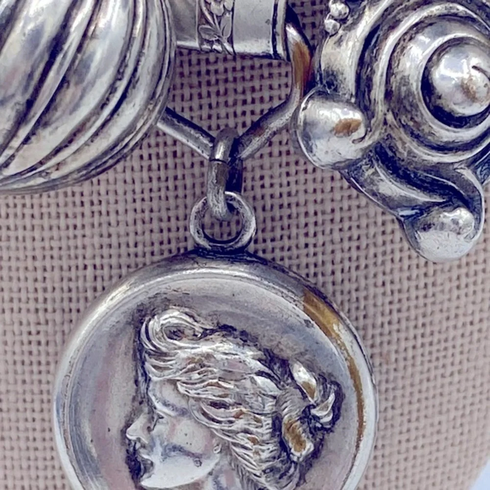 Vintage SilverTone Dangling Charm And Locket Brooch Very Unique 4 1/2” Long - Picture 6 of 9